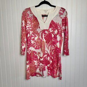 Coldwater Creek pink floral linen tunic 3/4 sleeve size XS K30